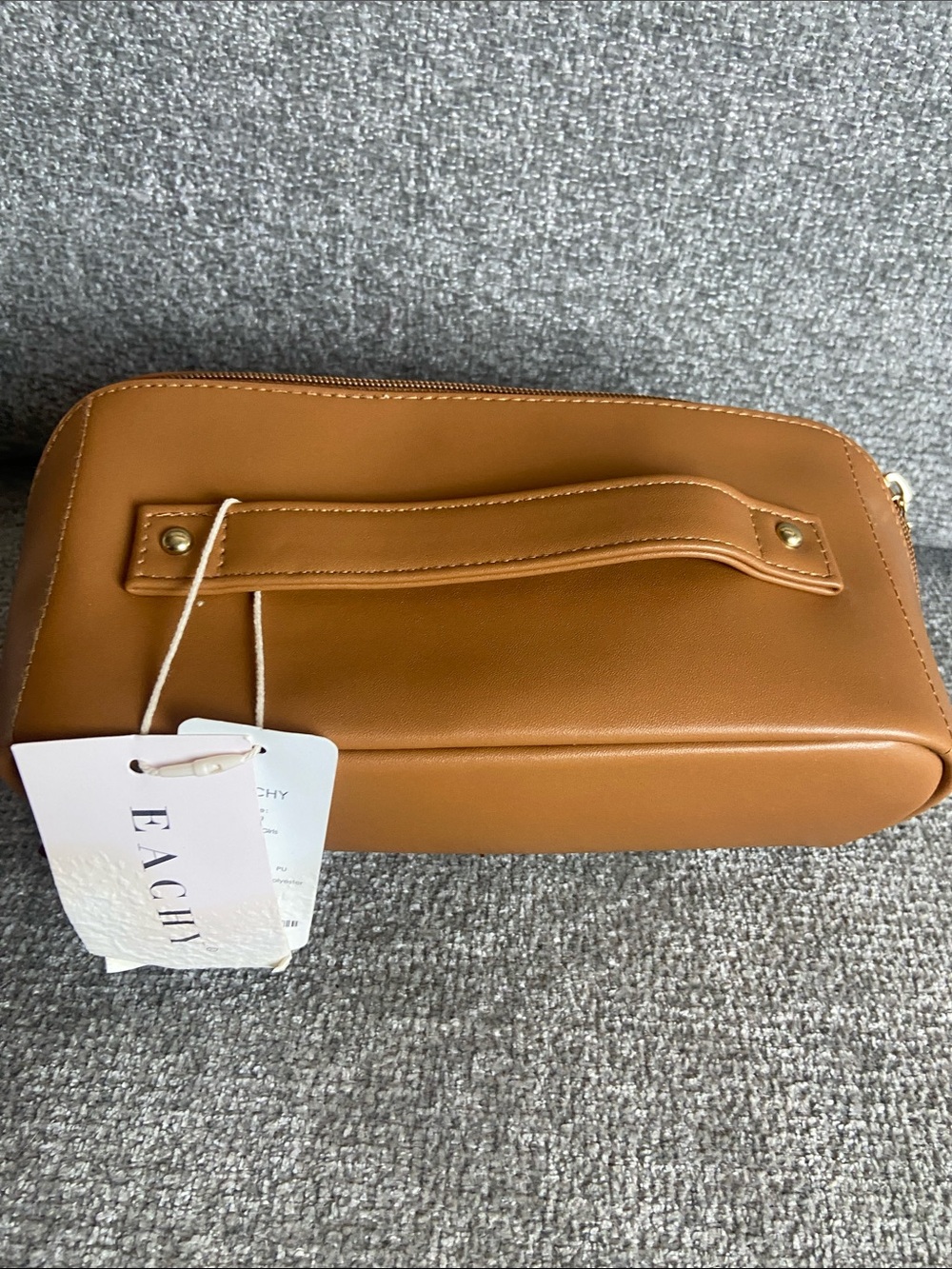Tan PU Leather Cosmetic bag for travel